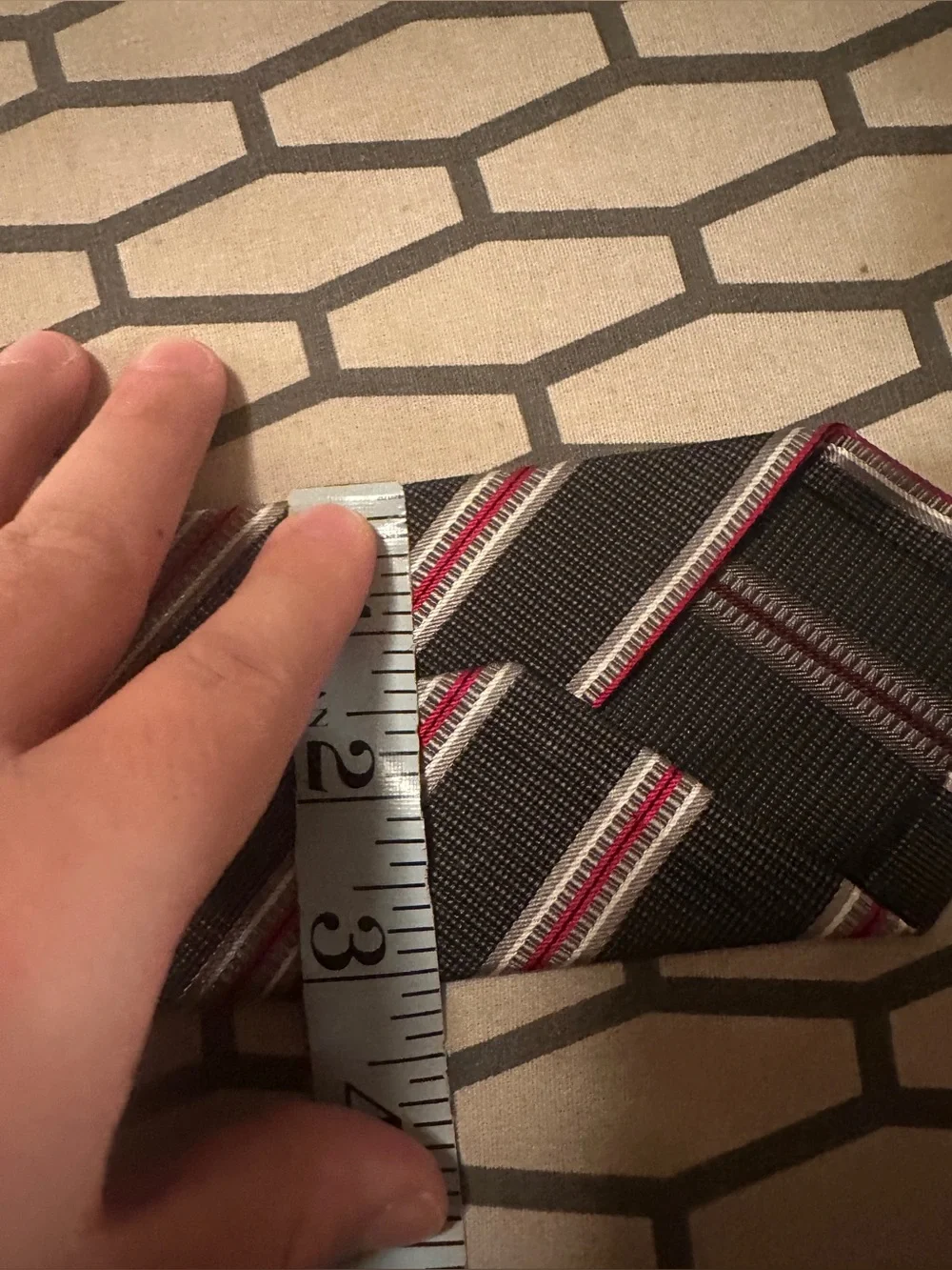 robert talbott Newman 7 Fold grey and red striped Silk Necktie